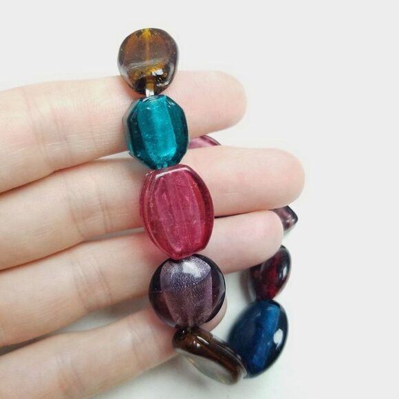 Vintage Colorful Jewel Tone Glass Bead Stretch Bracelet, Stacking, Estate - Picture 1 of 4